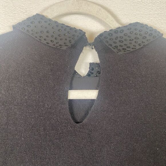 LOFT Black Sweater Beaded Peter Pan Collar Keyhole Back Size M - Picture 8 of 13